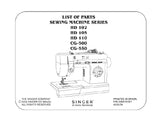 SINGER HD-102 HD-105 HD-110 CG-500 CG-550 SEWING MACHINE LIST OF PARTS 48 PAGES ENG