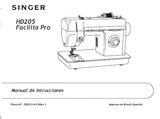 SINGER HD205 FACILITA PRO MAQUINA DE COSER MANUAL DE INSTRUCCIONES 40 PAGINA ESP PT