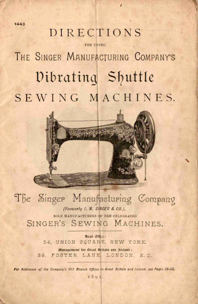 SINGER VIBRATING SHUTTLE SEWING MACHINE INSTRUCTIONS BOOK 36 PAGES ENG