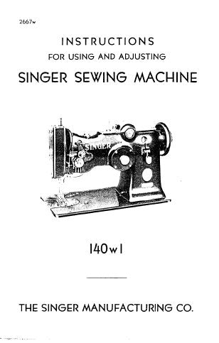 SINGER 140W1 SEWING MACHINE INSTRUCTIONS 14 PAGES ENGLISH