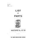 SINGER 147-28 SEWING MACHINE LIST OF PARTS 30 PAGES ENGLISH