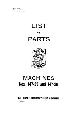 SINGER 147-29 147-38 SEWING MACHINE LIST OF PARTS 53 PAGES ENGLISH