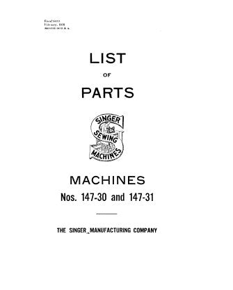 SINGER 147-30 147-31 SEWING MACHINE LIST OF PARTS 36 PAGES ENGLISH