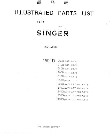 SINGER 1591D SEWING MACHINE ILLUSTRATED PARTS LIST 22 PAGES ENGLISH