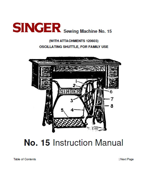 SINGER 15 WITH ATTACHMENTS 120603 SEWING MACHINE INSTRUCTION MANUAL 36 PAGES ENG