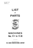 SINGER 17-1 TO 17-30 SEWING MACHINE LIST OF PARTS 186 PAGES ENGLISH