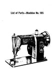 SINGER 185 SEWING MACHINE LIST OF PARTS 3 PAGES ENGLISH