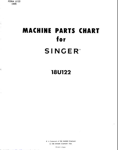 SINGER 18U122 SEWING MACHINE MACHINE PARTS CHART 7 PAGES ENGLISH