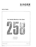 SINGER 258 CLASS SEWING MACHINE LIST OF PARTS 20 PAGES ENGLISH