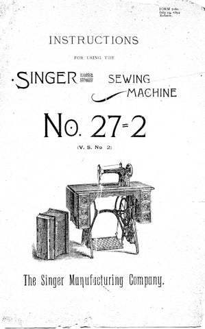 SINGER 27-2 SEWING MACHINE INSTRUCTION MANUAL 20 PAGES ENG