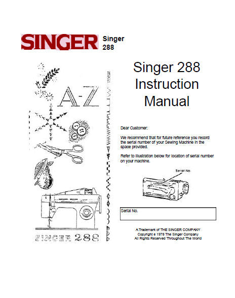SINGER 288 SEWING MACHINE INSTRUCTION MANUAL 74 PAGES ENGLISH