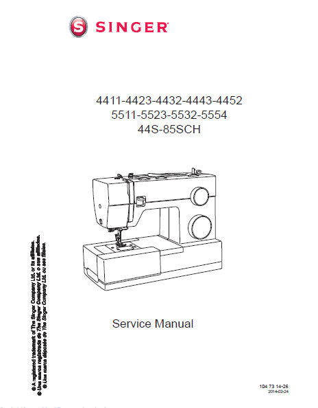 SINGER 4411 4423 4432 4443 4452 5511 5523 5532 5554 44-S85SCH SEWING MACHINE SERVICE MANUAL 34 ENGLISH