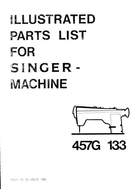 SINGER 457G133 SEWING MACHINE ILLUSTRATED PARTS LIST 21 PAGES ENGLISH