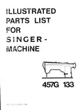SINGER 457G133 SEWING MACHINE ILLUSTRATED PARTS LIST 21 PAGES ENGLISH