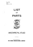 SINGER 47W63 SEWING MACHINE LIST OF PARTS 19 PAGES ENGLISH