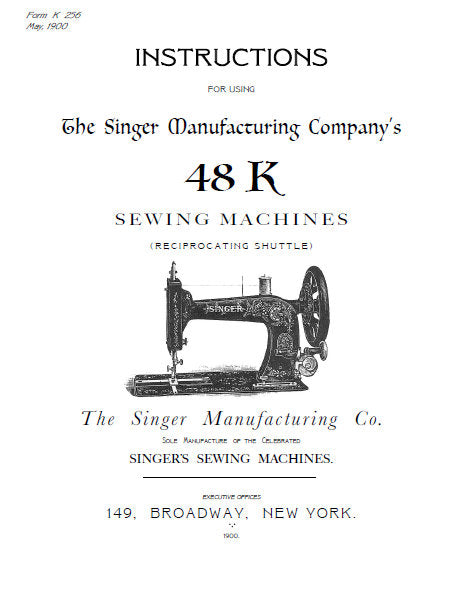 SINGER 48K SEWING MACHINE INSTRUCTIONS FOR USING 23 PAGES ENGLISH