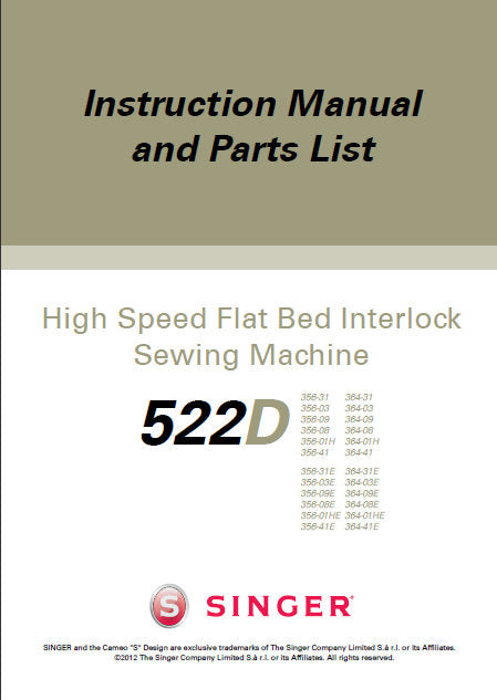 SINGER 522D SEWING MACHINE INSTRUCTION MANUAL AND PARTS LIST 84 PAGES ENGLISH