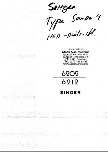 SINGER 6202 6212 SAMBA 4 NAHMASCHINE/MACCHINA DA CUCIRE/NAAIMACHINE BEDIENUNGSANLEITUNG/LIBRETO ISTRUZIONI GEBRUIKSAANWIJZING 76 SEITE DEUT ITAL NL