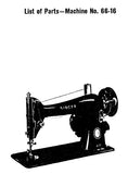 SINGER 66-16 SEWING MACHINE LIST OF PARTS 3 PAGES ENGLISH