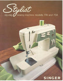 SINGER 734 774 STYLIST SEWING MACHINE INSTRUCTION BOOK 66 PAGES ENGLISH