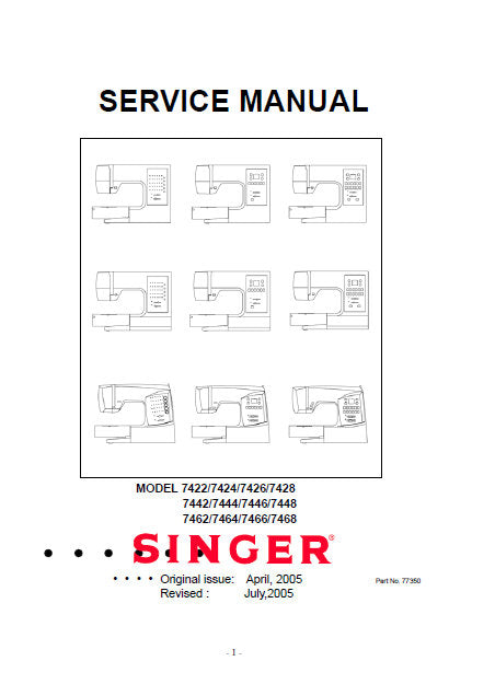 SINGER 7422 7424 7426 7428 7442 7444 7446 7448 7462 7464 7466 7468 SEWING MACHINE SERVICE MANUAL 42 PAGES ENGLISH
