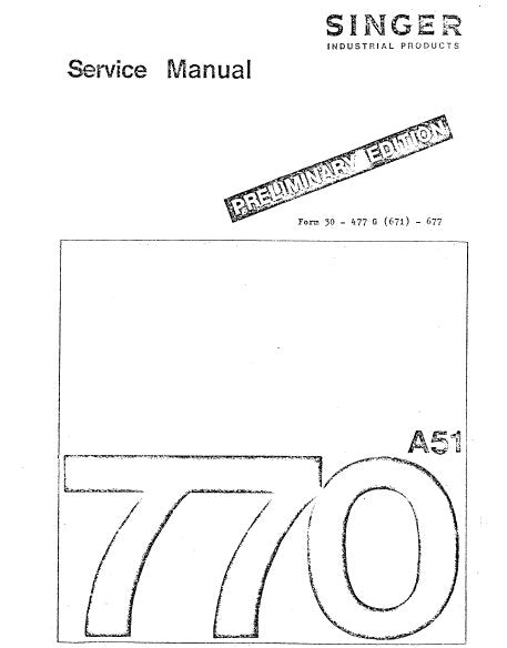 SINGER 770A51 SEWING MACHINE SERVICE MANUAL 40 PAGES ENGLISH