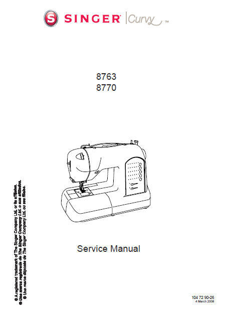 SINGER 8763 8770 CURVY SEWING MACHINE SERVICE MANUAL 49 PAGES ENGLISH