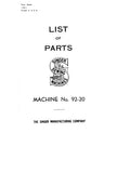 SINGER 92-20 SEWING MACHINE LIST OF PARTS 25 PAGES ENGLISH