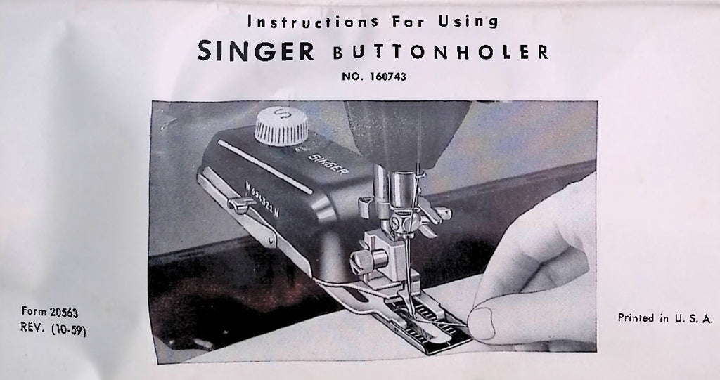 SINGER BUTTONHOLER FOR CLASS 301 SEWING MACHINE INSTRUCTION MANUAL 37 PAGES ENG