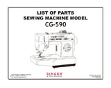 SINGER CG-590 SEWING MACHINE LIST OF PARTS 45 PAGES ENGLISH