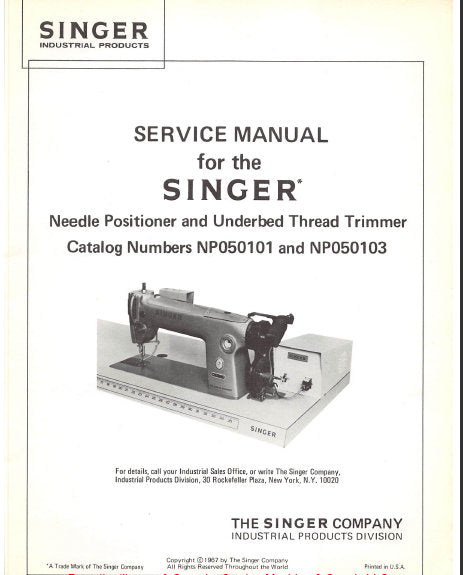 SINGER NP050101 NP050103 SEWING MACHINE SERVICE MANUAL 31 ENGLISH