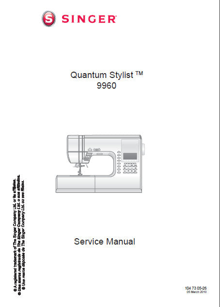 SINGER QUANTUM STYLIST 9960 SEWING MACHINE SERVICE MANUAL 36 PAGES ENGLISH