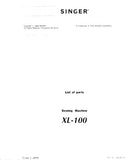 SINGER QUANTUM XL-1 SEWING MACHINE LIST OF PARTS 39 PAGES ENGLISH