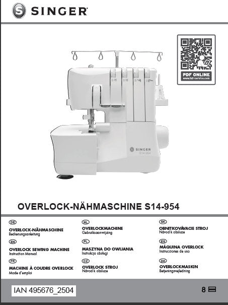 SINGER S14-954 NAHMASCHINE/SEWING MACHINE BEDIENUNGSANLEITUNG/INSTRUCTION MANUAL 304 SEITE/PAGES DEUT  NL SK ENG PL ESP FR CZ DK