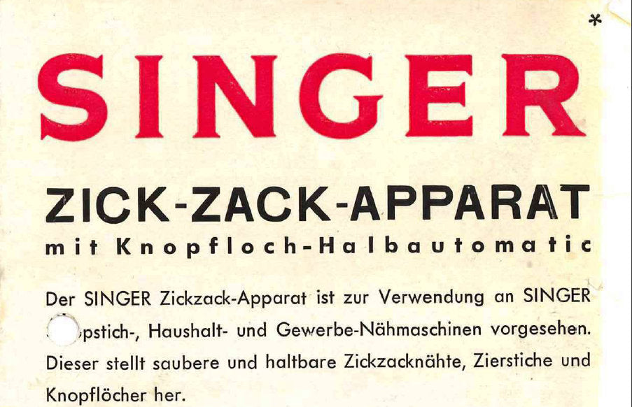 SINGER ZICK-ZACK-APPARAT NAHMASCHINE HANDBUCH 10 SEITE DEUTSCH