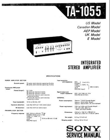 SONY TA-1055 INTEGRATED STEREO AMPLIFIER SERVICE MANUAL 16 PAGES ENG