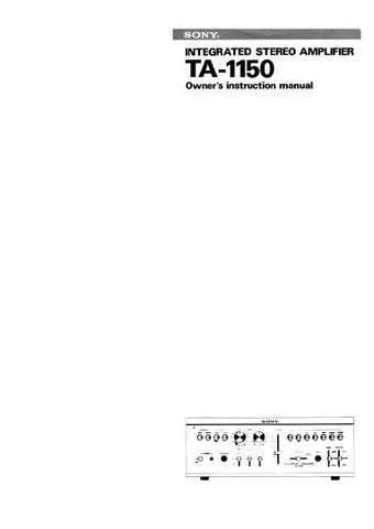SONY TA-1150 INTEGRATED STEREO AMPLIFIER OWNERS INSTRUCTION MANUAL 20 PAGES ENG