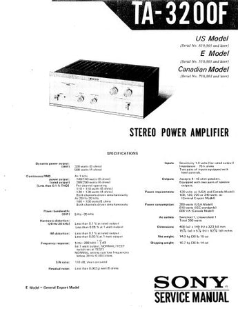 SONY TA-3200F STEREO POWER AMPLIFIER SERVICE MANUAL 11 PAGES ENG