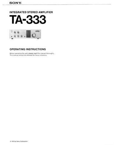 SONY TA-333 INTEGRATED STEREO AMPLIFIER OPERATING INSTRUCTIONS 10 PAGES ENG