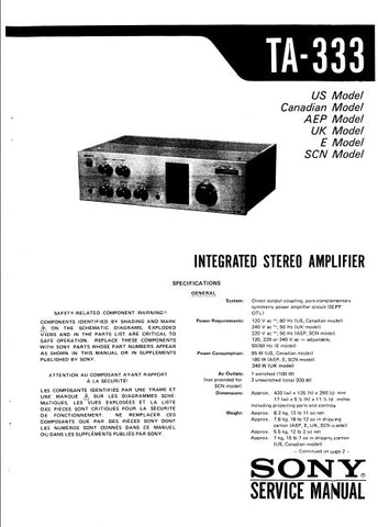 SONY TA-333 INTEGRATED STEREO AMPLIFIER SERVICE MANUAL 18 PAGES ENG