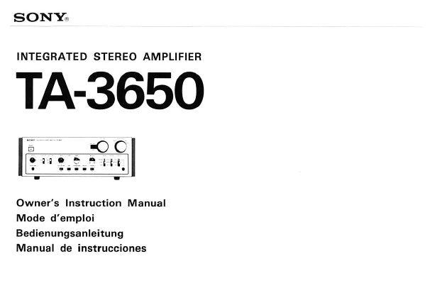 SONY TA-3650 INTEGRATED STEREO AMPLIFIER OWNERS INSTRUCTION MANUAL 18 PAGES ENG FRANC DEUT ESP