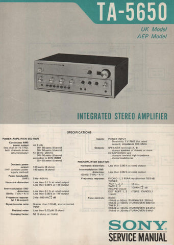 SONY TA-5650 INTEGRATED STEREO AMPLIFIER SERVICE MANUAL 17 PAGES ENG