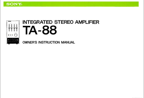 SONY TA-88 INTEGRATED STEREO AMPLIFIER OWNERS INSTRUCTION MANUAL 19 PAGES ENG