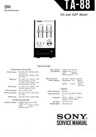 SONY TA-88 INTEGRATED STEREO AMPLIFIER SERVICE MANUAL 28 PAGES ENG