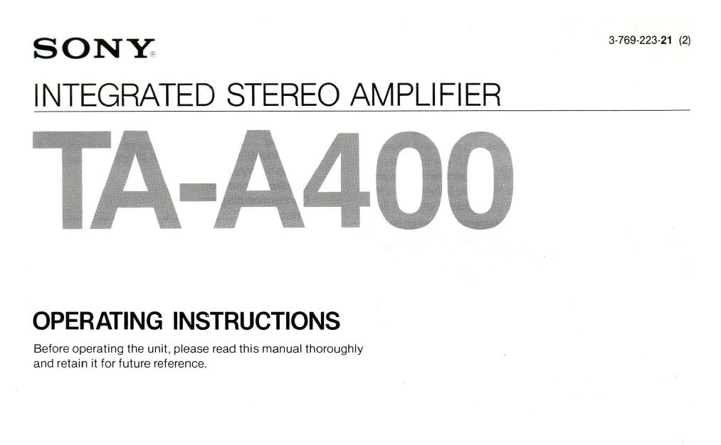SONY TA-A400 INTEGRATED STEREO AMPLIFIER OPERATING INSTRUCTIONS 11 PAGES ENG