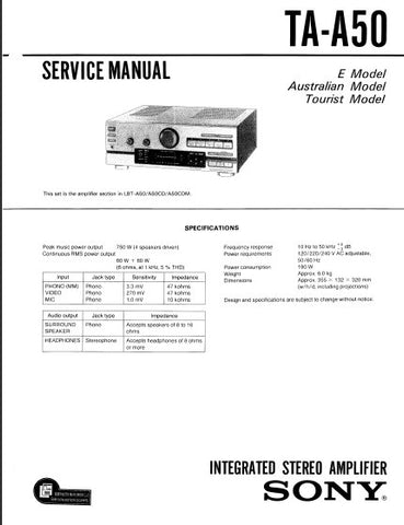 SONY TA-A50 INTEGRATED STEREO AMPLIFIER SERVICE MANUAL 18 PAGES ENG