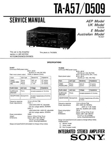 SONY TA-A57 INTEGRATED STEREO AMPLIFIER SERVICE MANUAL 21 PAGES ENG