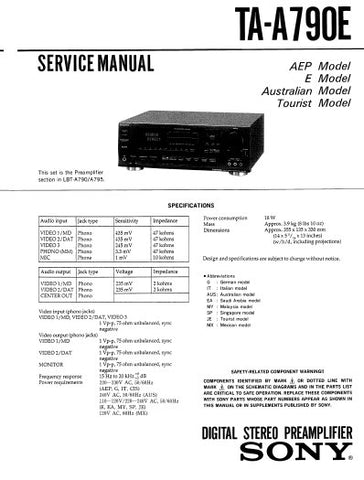 SONY TA-A790E DIGITAL STEREO PREAMPLIFIER SERVICE MANUAL 32 PAGES ENG