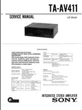SONY TA-AV411 INTEGRATED STEREO AMPLIFIER SERVICE MANUAL 31 PAGES ENG