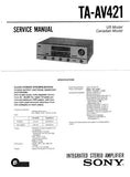SONY TA-AV421 INTEGRATED STEREO AMPLIFIER SERVICE MANUAL 30 PAGES ENG